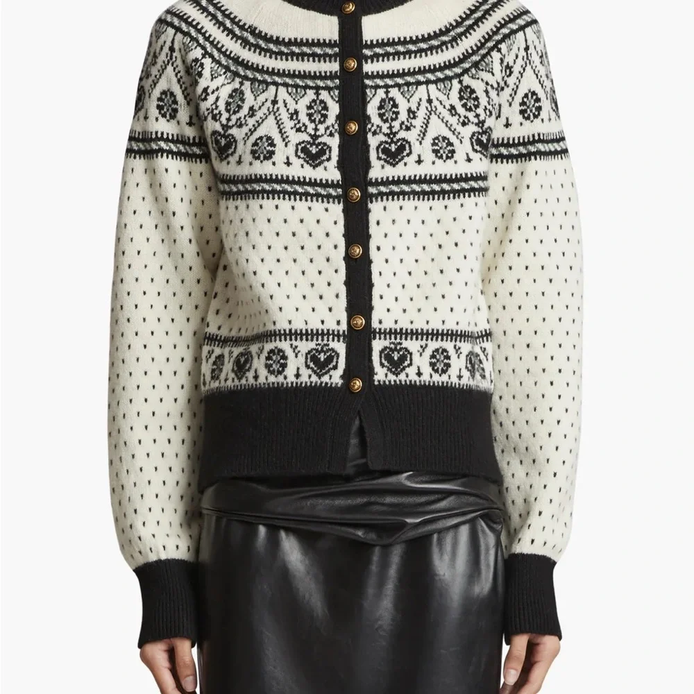 KHAITE Black and Cream Patterned Cardigan - Picture 2 of 8